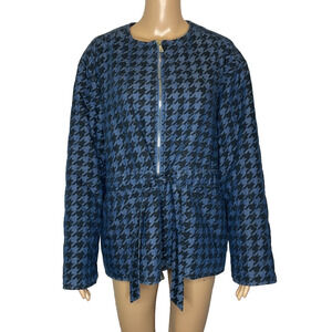Women's Large Anne Klein Chambray Houndstooth Zip Denim Jacket NEW